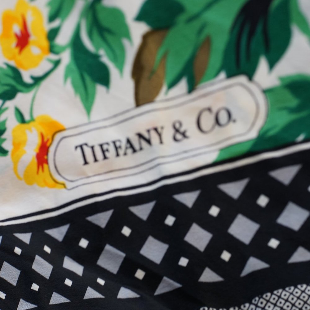 TIFFANY & CO Italy Silk Blanket Square Scarf Huge Wrap Shawl Sarong Flowers